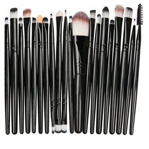 Makeup Brushes - Set of 20 - Black Handles - 6" long - with Leather Travel Case